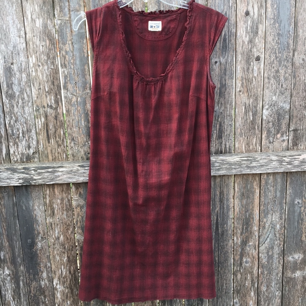 CONVERSE Plaid Midi Dress. Red and Black Plaid. S.